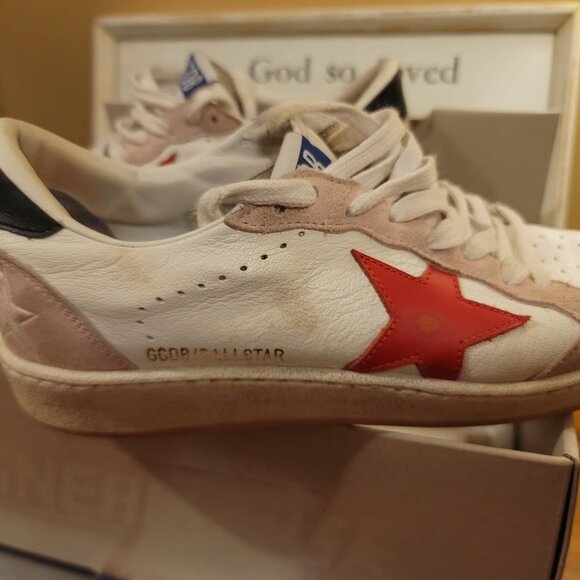Golden Goose Ballstars Size 38 US 7.5-8 Pink Suede Red Star ⭐️ - Picture 6 of 10